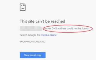DNS-адрес сервера не найден