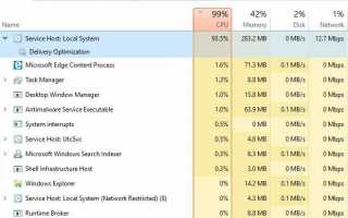 Узел обслуживания: локальная система (svchost.exe), высокая загрузка диска в Windows 10