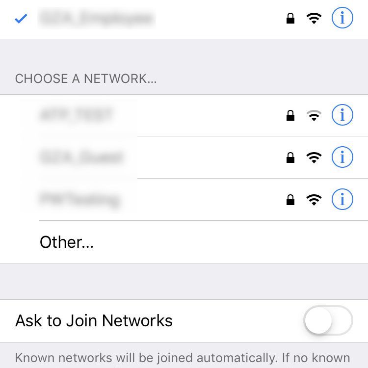iPhone's Wi-Fi menu in the Settings app
