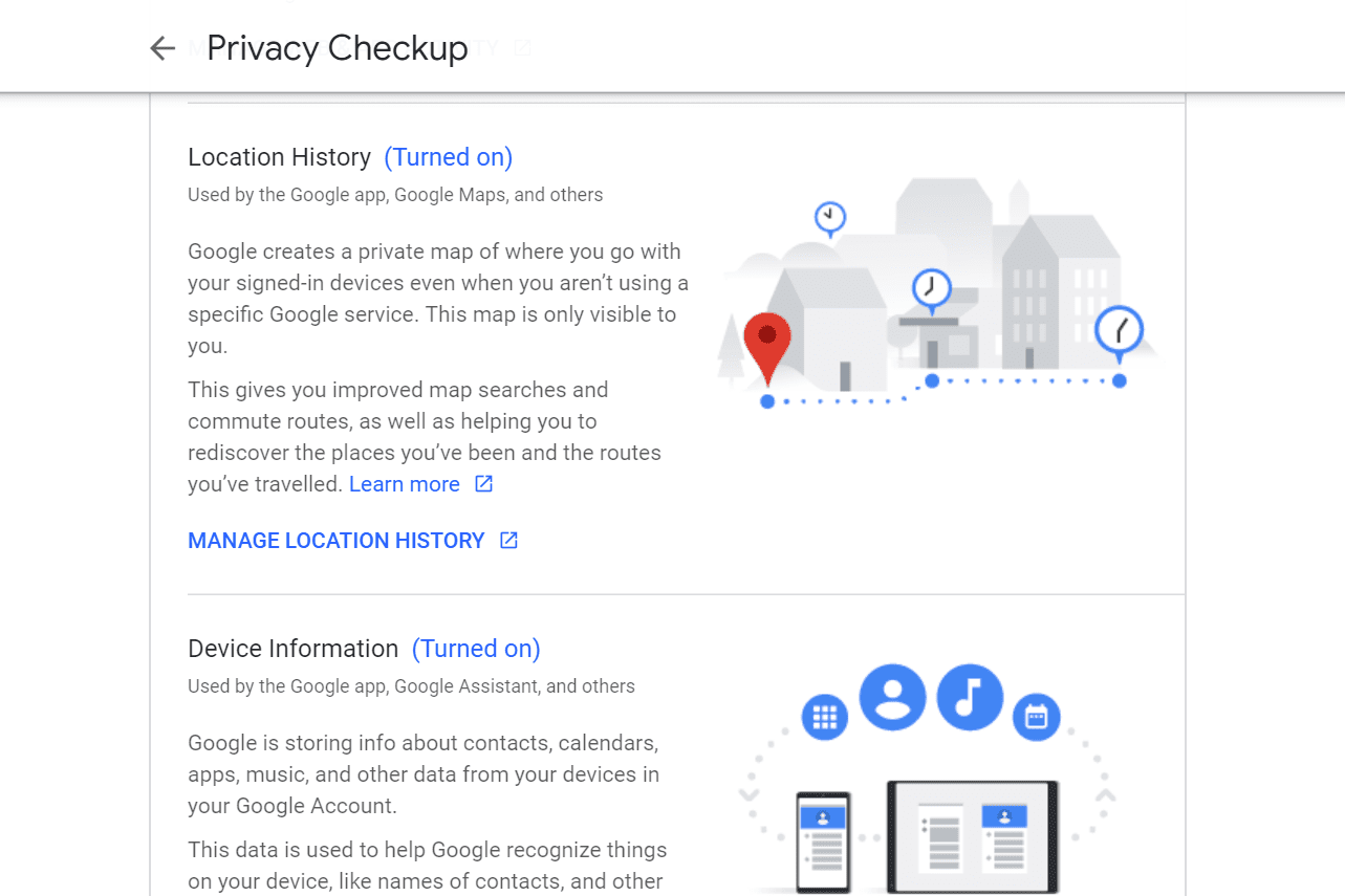Страница проверки конфиденциальности в учетной записи Google