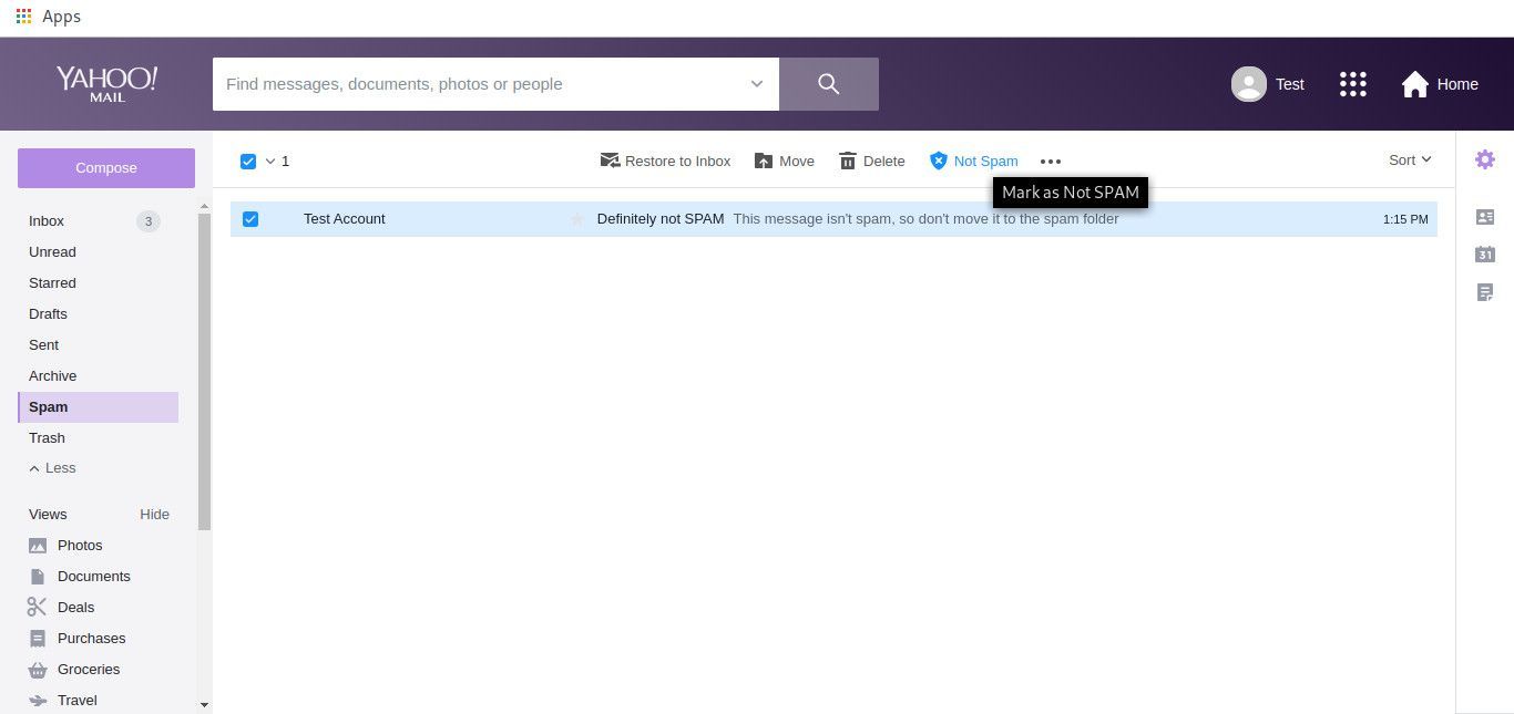 Почта Yahoo помечается как не спам