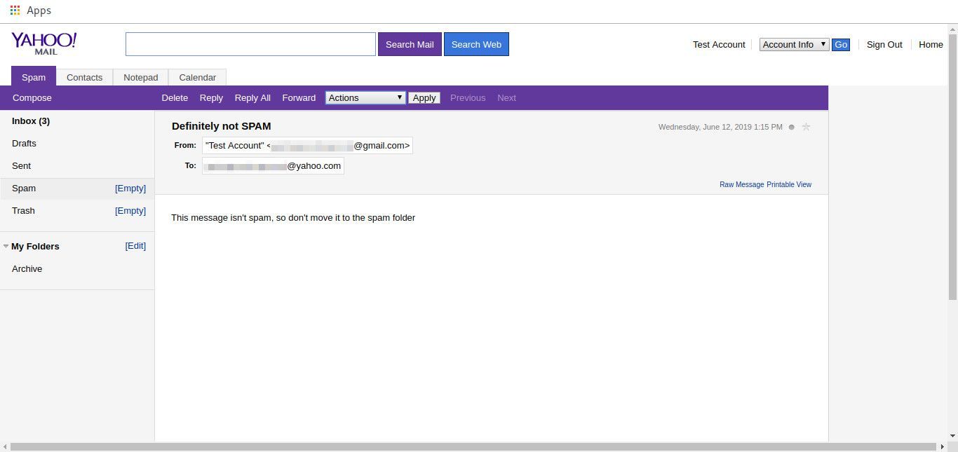 Основное почтовое сообщение Yahoo
