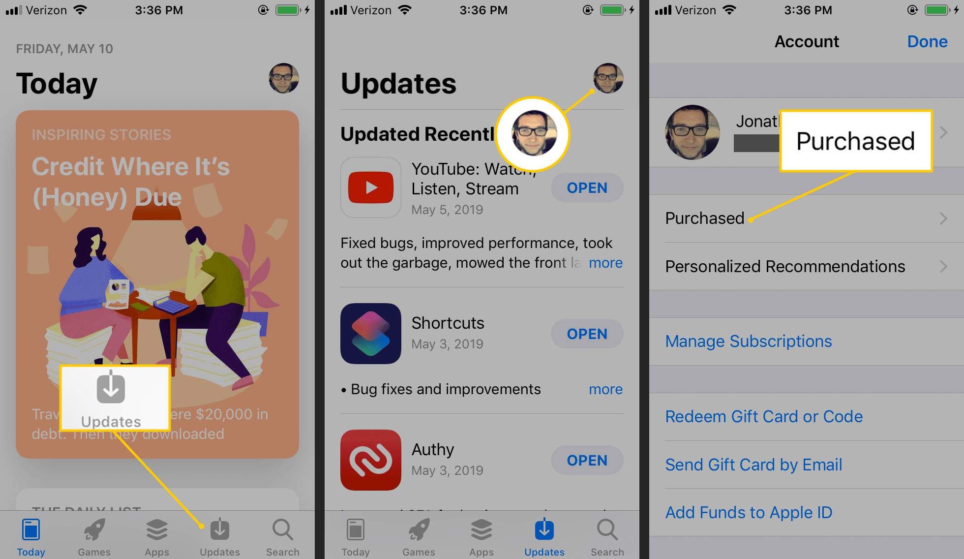Обновления, Картинка профиля, Покупная кнопка в iOS App Store