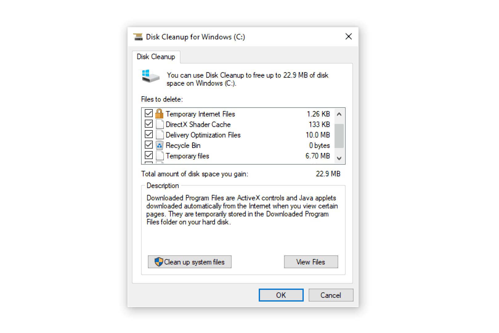 Инструмент очистки диска в Windows 10