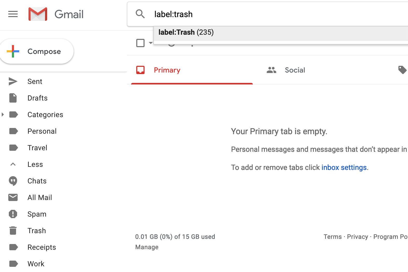 Введите G + L, чтобы вызвать поиск метки в Gmail.