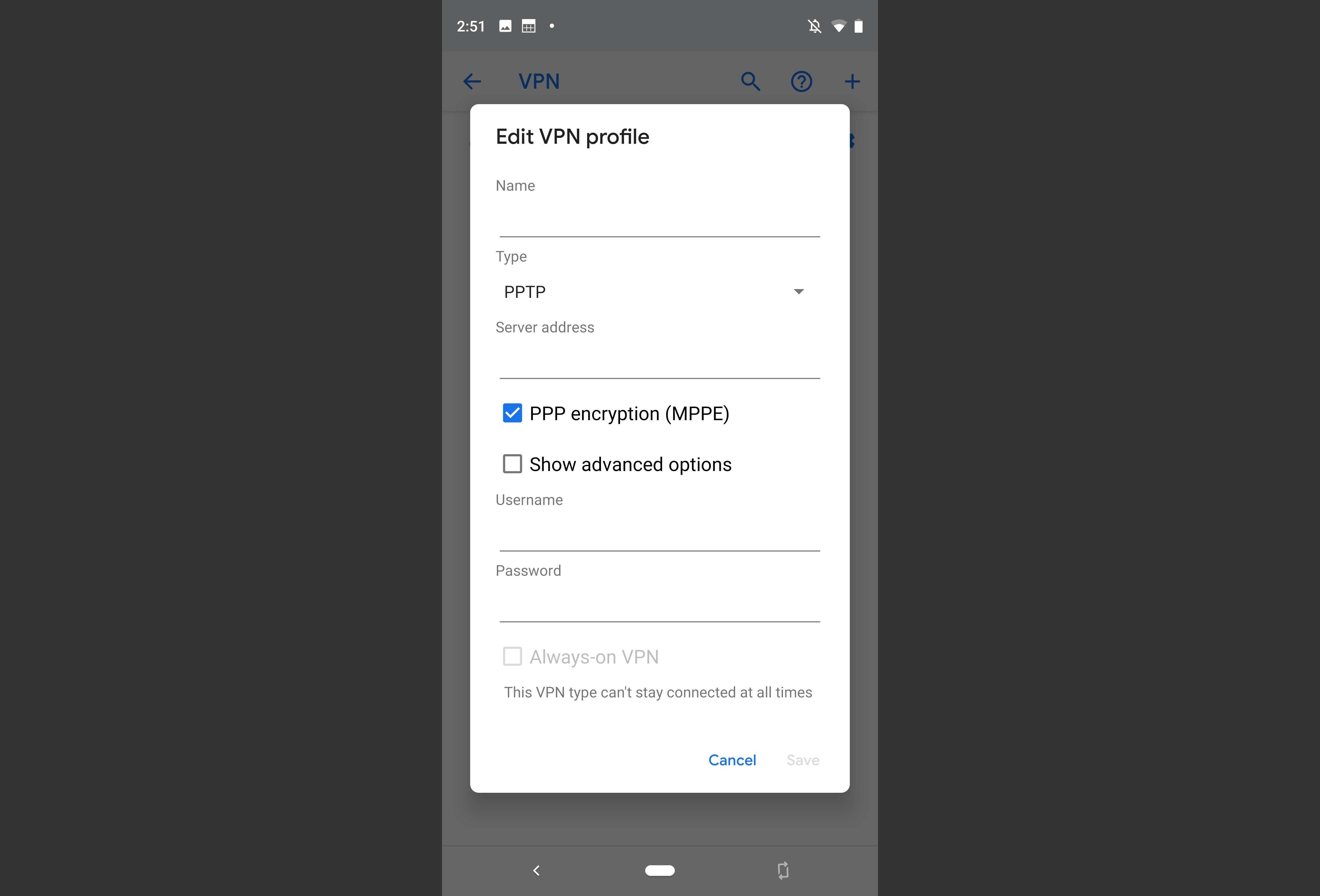 Настройки VPN для Android от Google Pixel 3 XL
