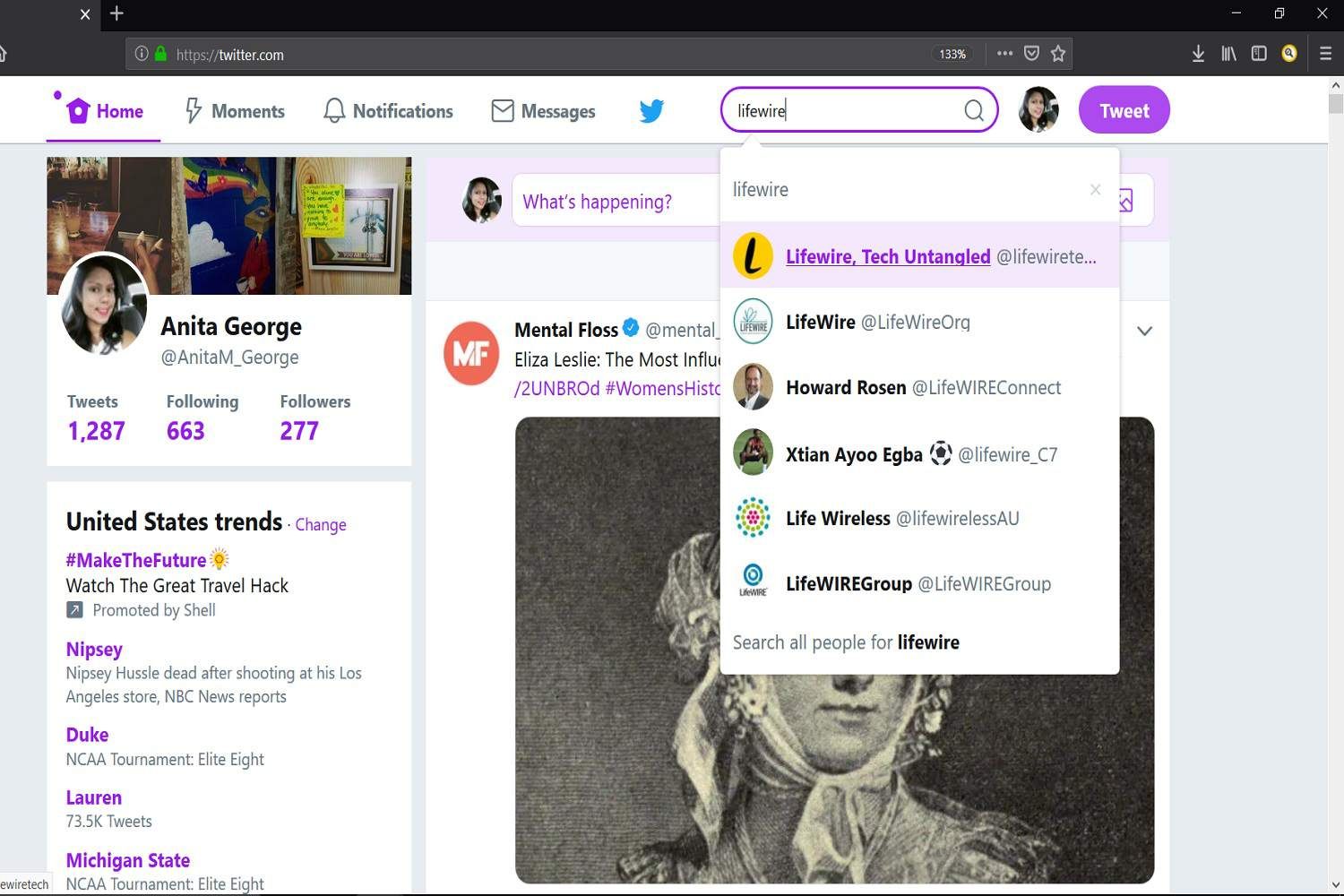 Снимок экрана, показывающий, как искать людей по имени в Twitter's desktop website.
