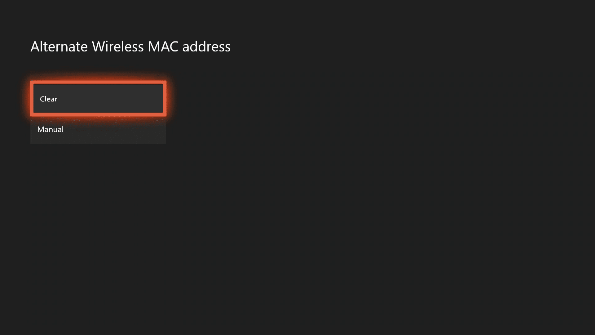 Снимок экрана расширенного меню MAC-адреса беспроводной сети Xbox One.