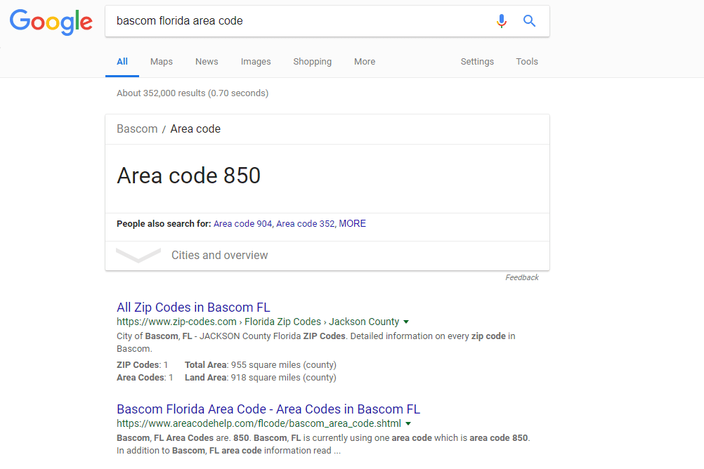 поиск кода города в Google