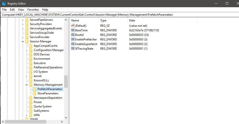 снимок экрана редактора реестра Windows 10