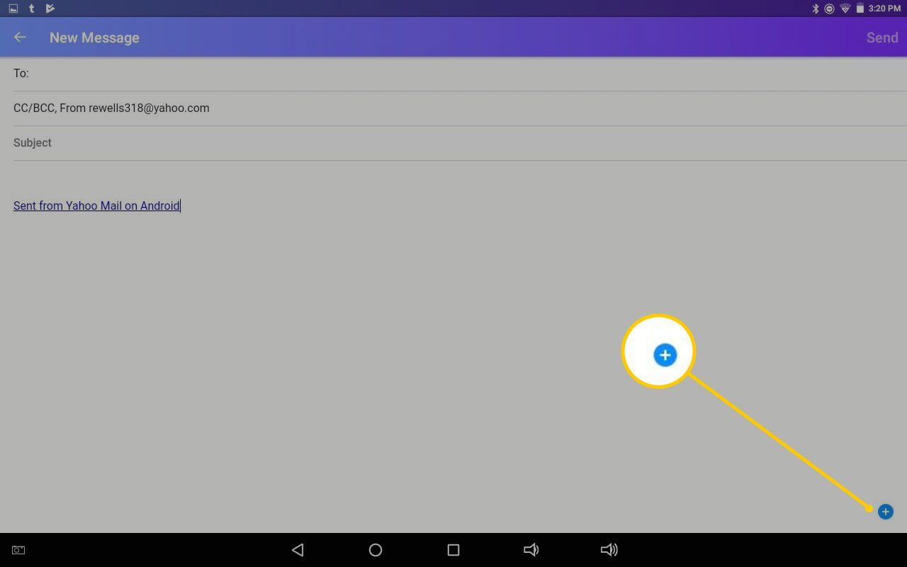 Кнопка «плюс» в Yahoo Mail на Android
