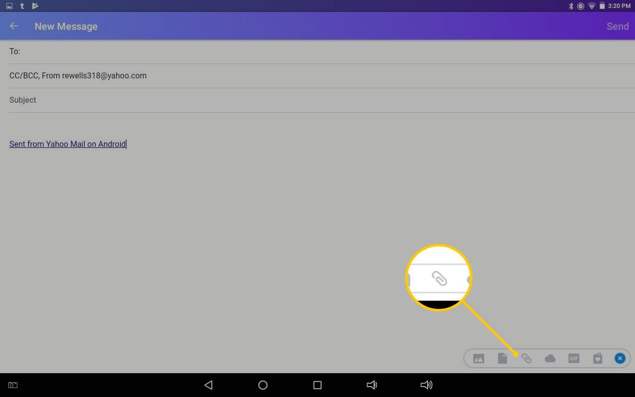 Значок скрепки в Yahoo Mail на Android