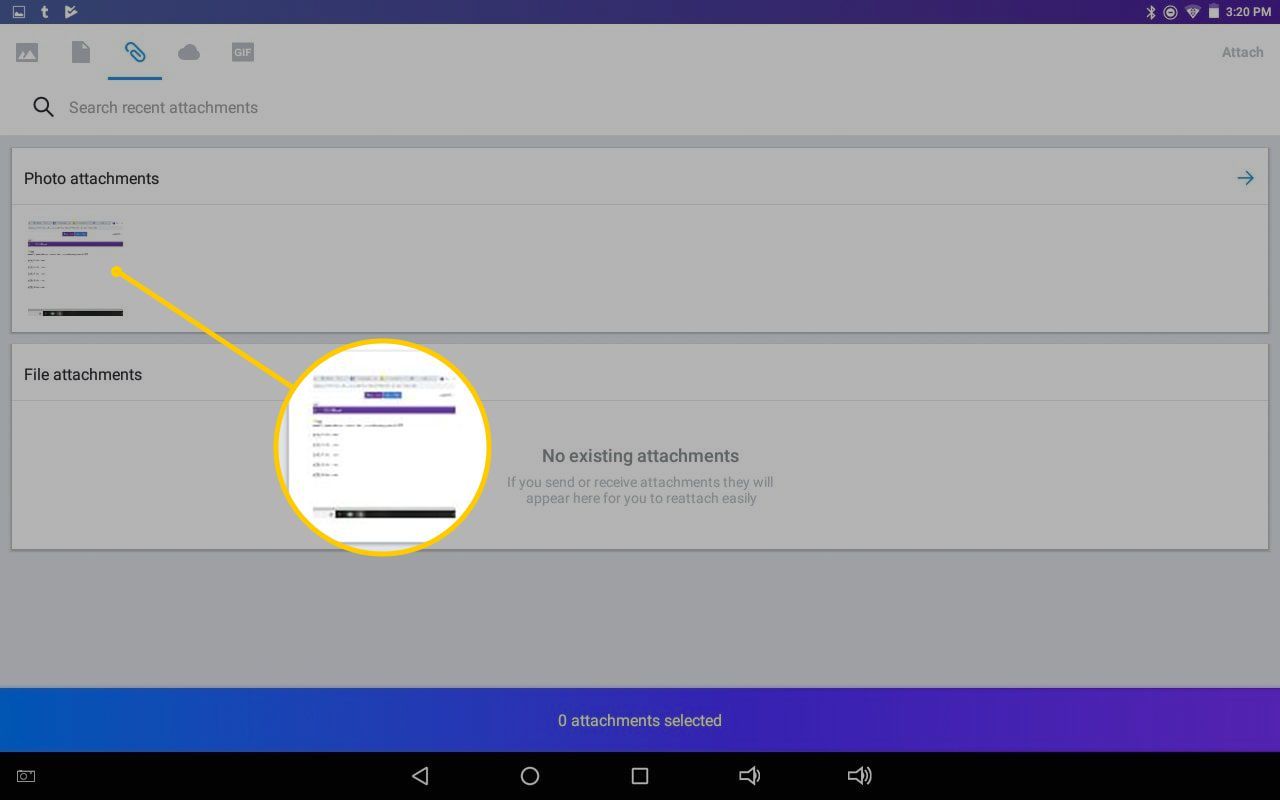 Кнопка вложения фотографий в Yahoo Mail для Android