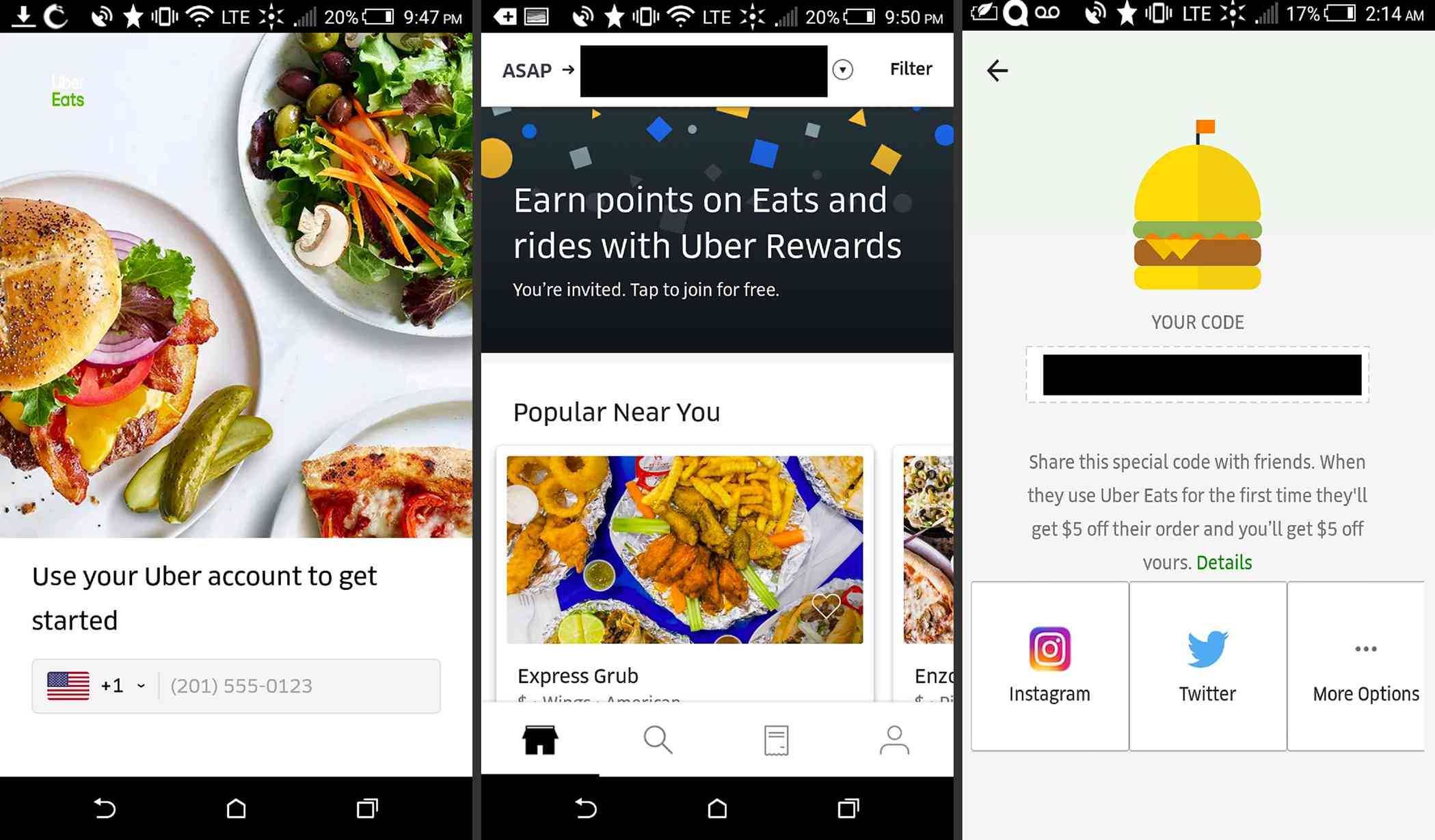 Приложение Uber Eats на Android