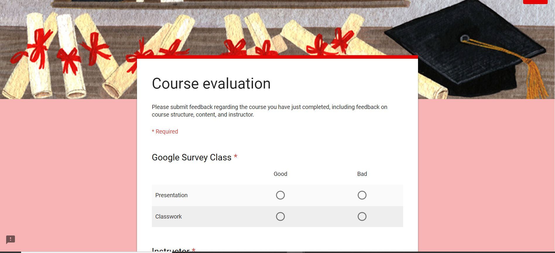Шаблон оценочного опроса курса Google Forms