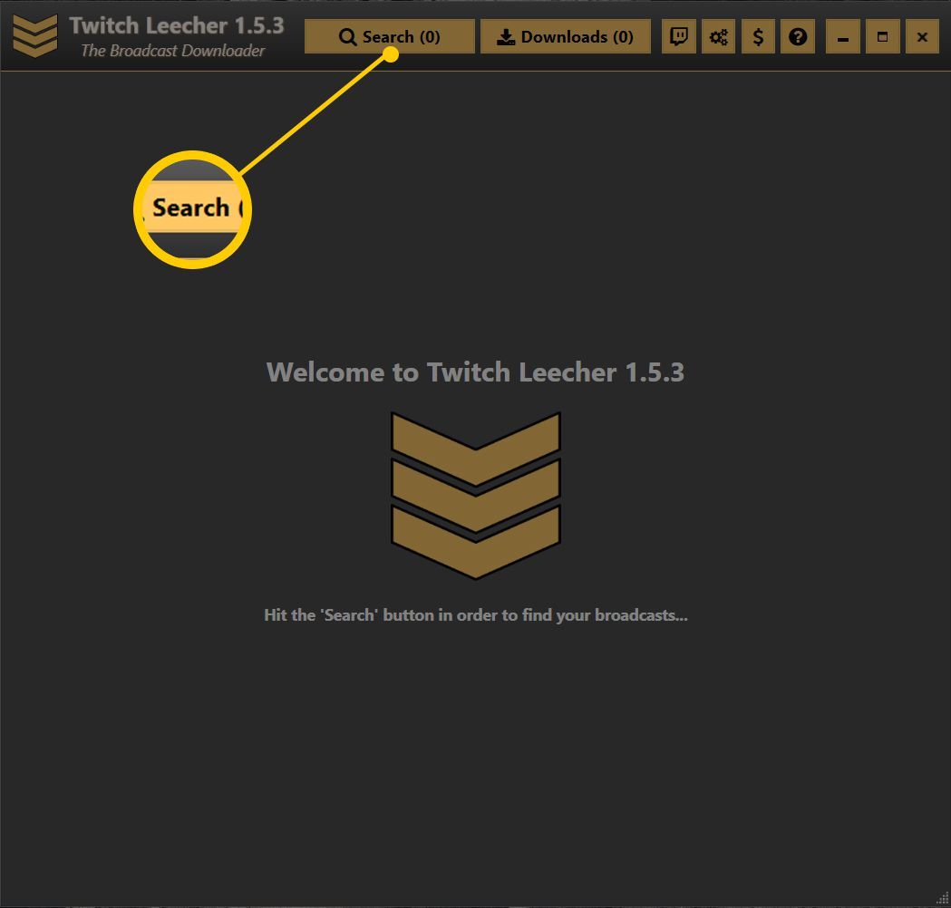 Кнопка поиска в интерфейсе Twitch Leecher 1.5.3