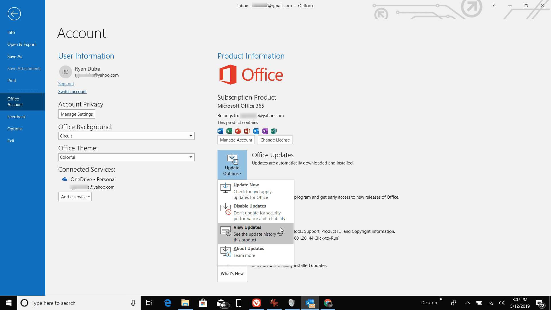 Скриншот просмотра обновлений в Outlook
