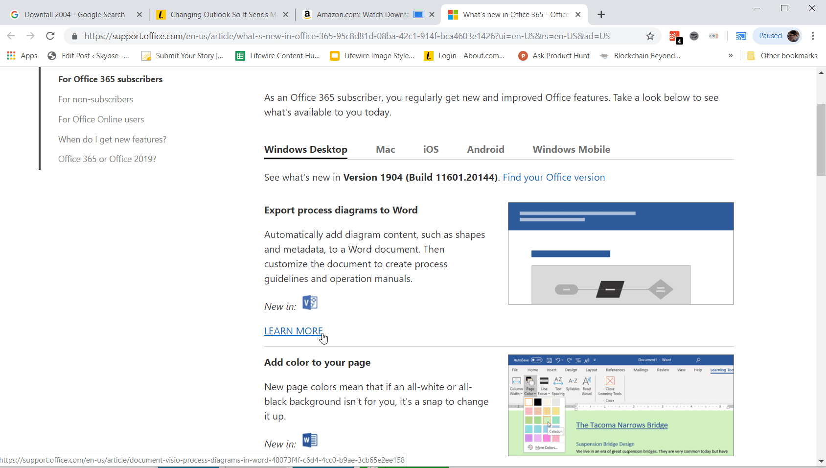 Снимок экрана просмотра обновлений Outlook в Интернете