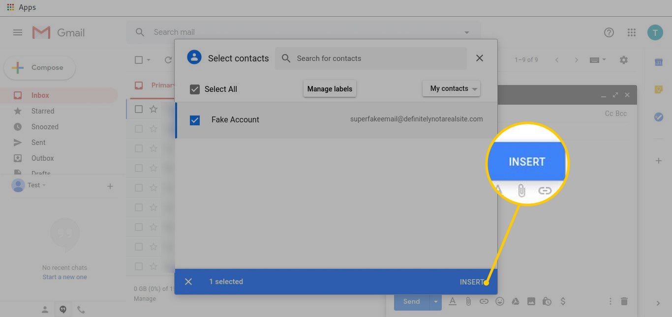 Вставить кнопку контактов в Gmail