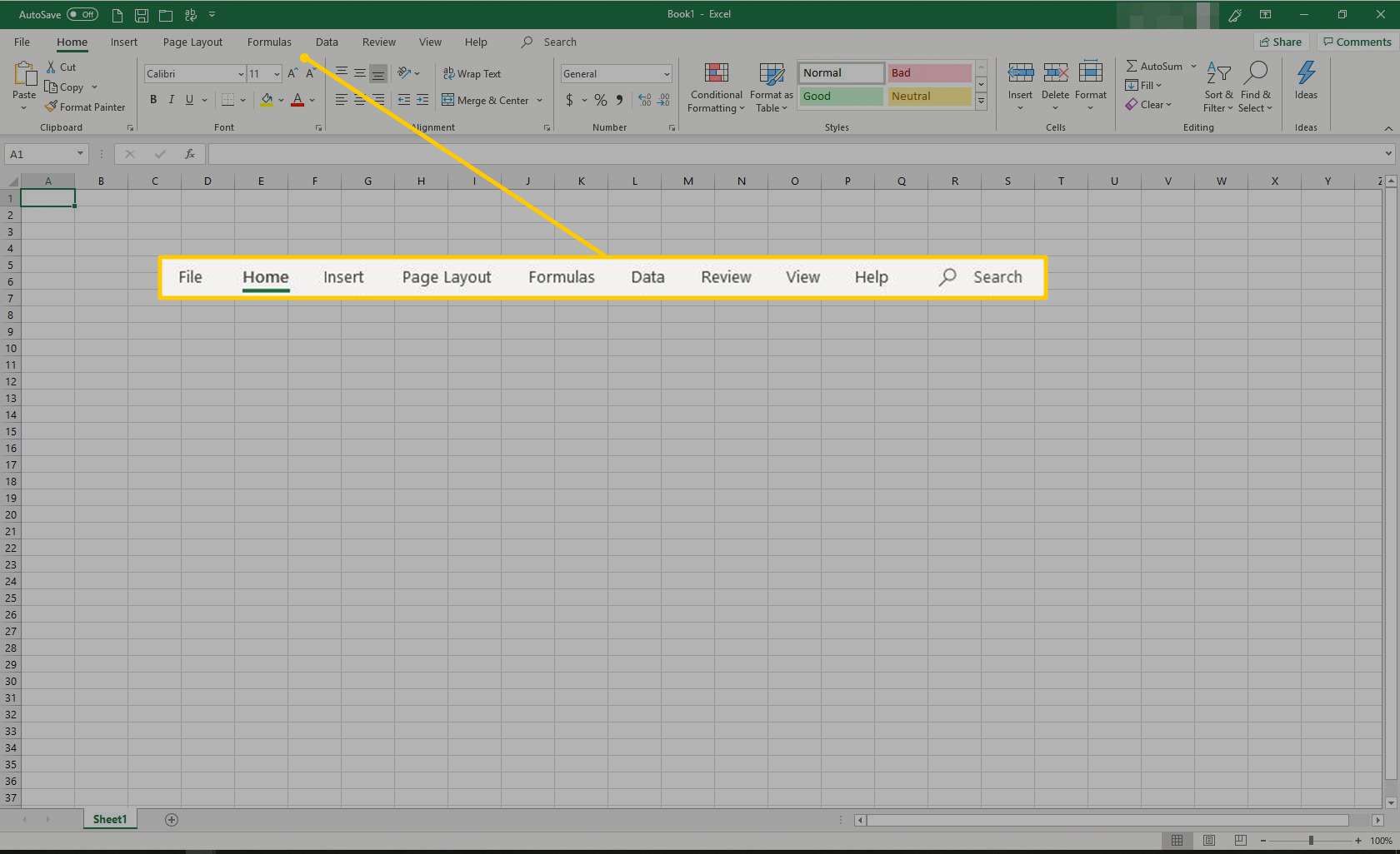 Вкладки ленты в Excel