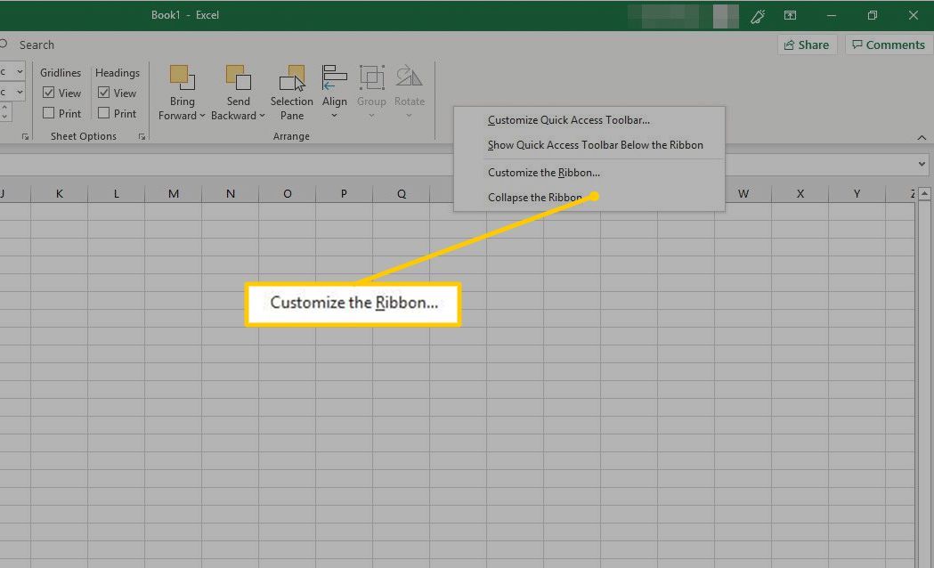 Настройте пункт меню ленты в Excel