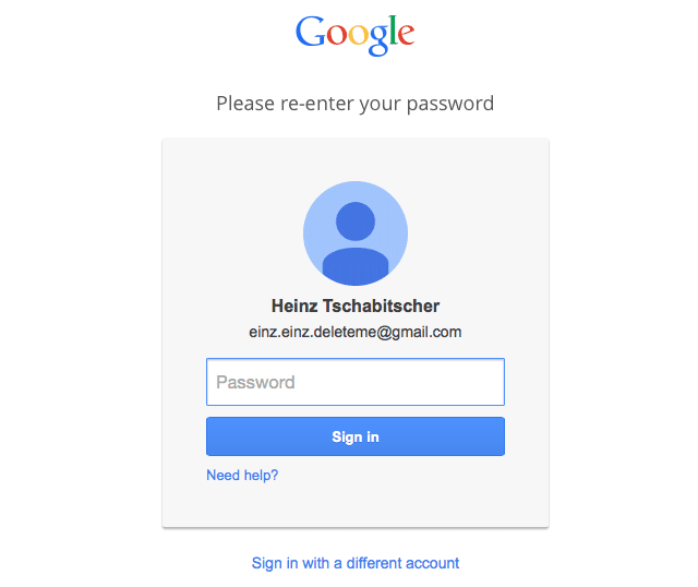 Введите текущий пароль Gmail поверх пароля в поле «Пожалуйста, введите пароль еще раз».