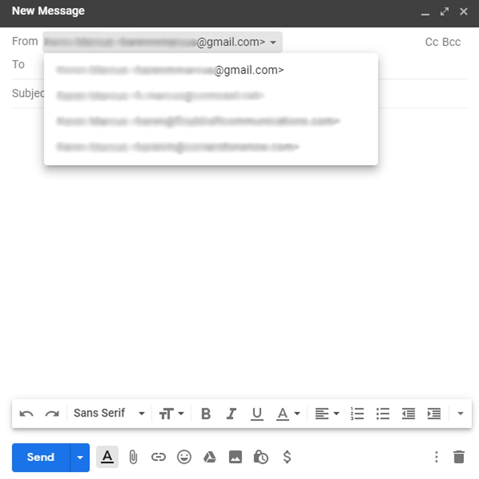 Gmail новое сообщение с несколькими адресами на выбор