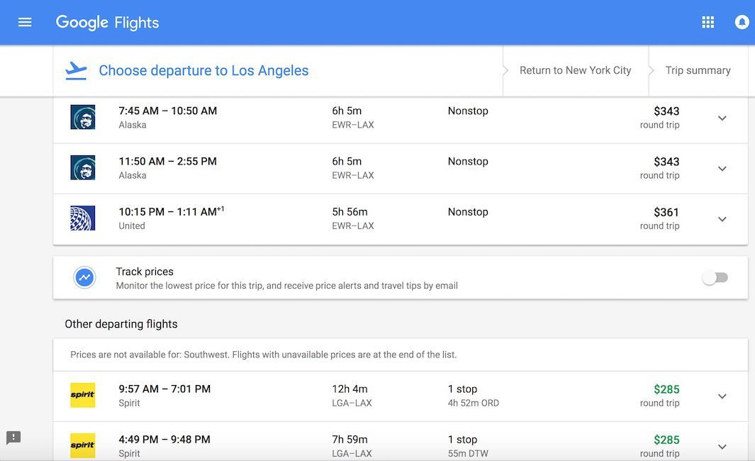 Google Авиабилеты выбирают рейсы