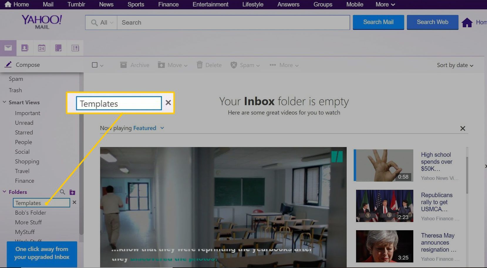 Папка шаблонов в Почте Yahoo