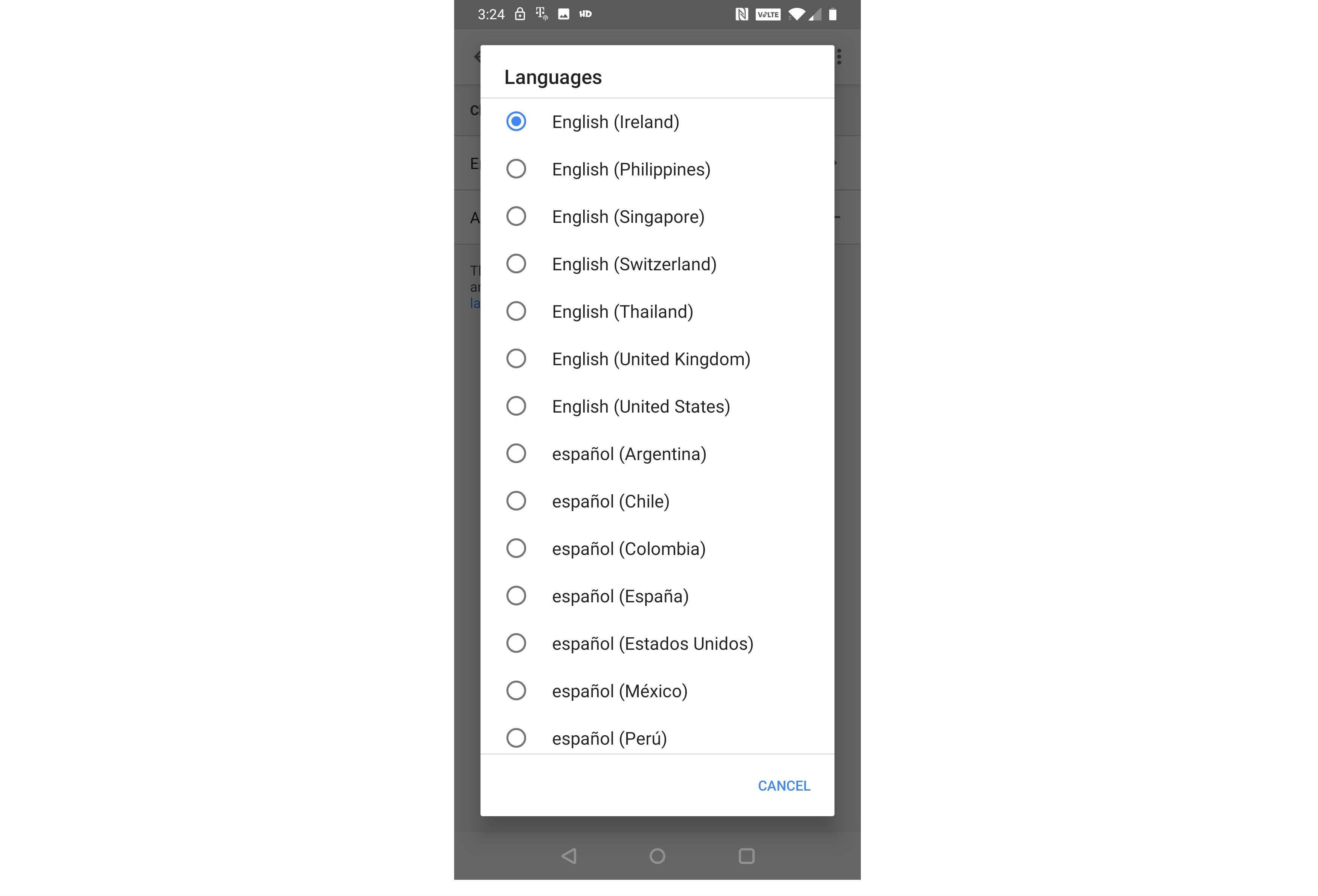 Снимок экрана экрана языков ввода Google Assistant.