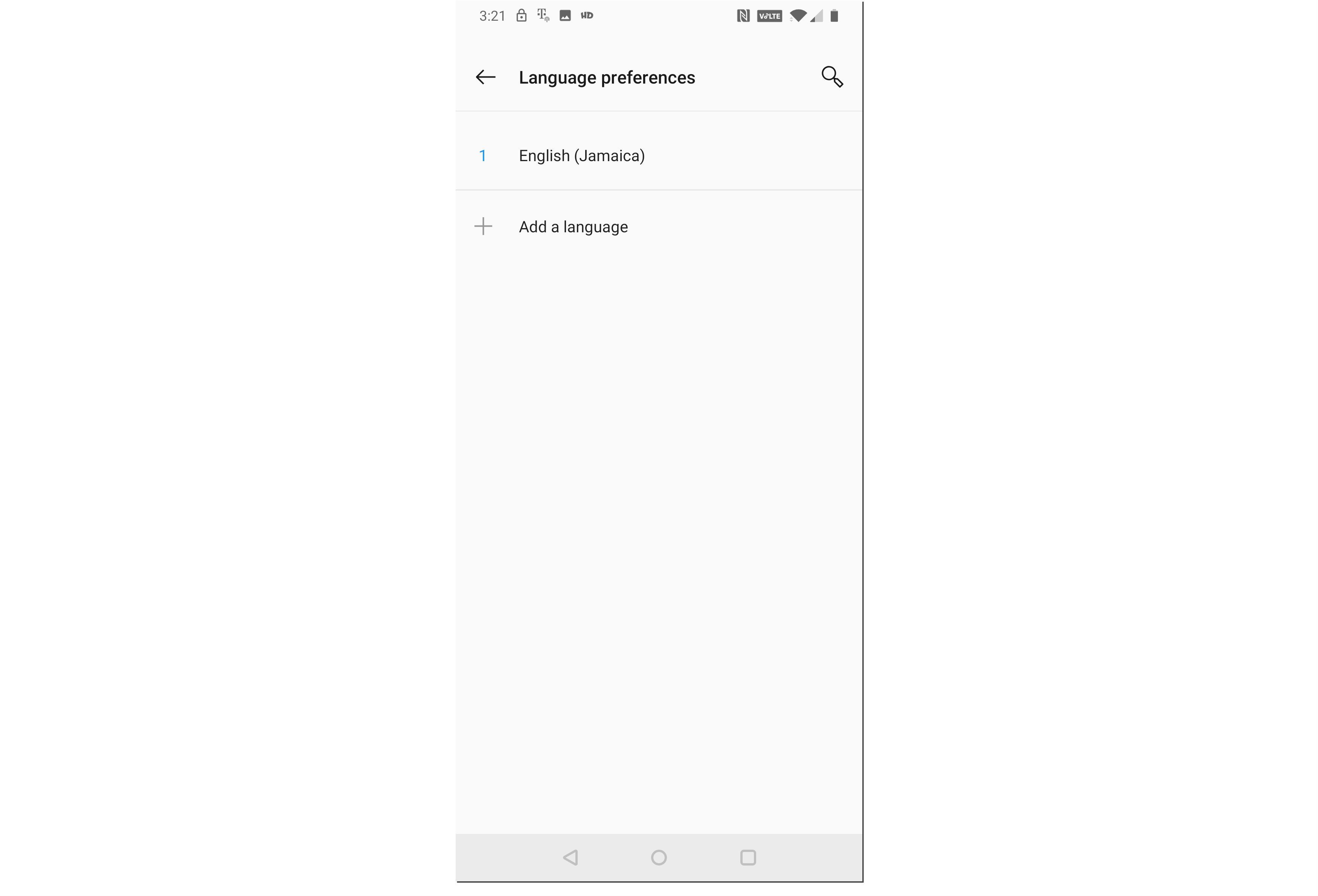 Скриншот экрана настроек языка Android.
