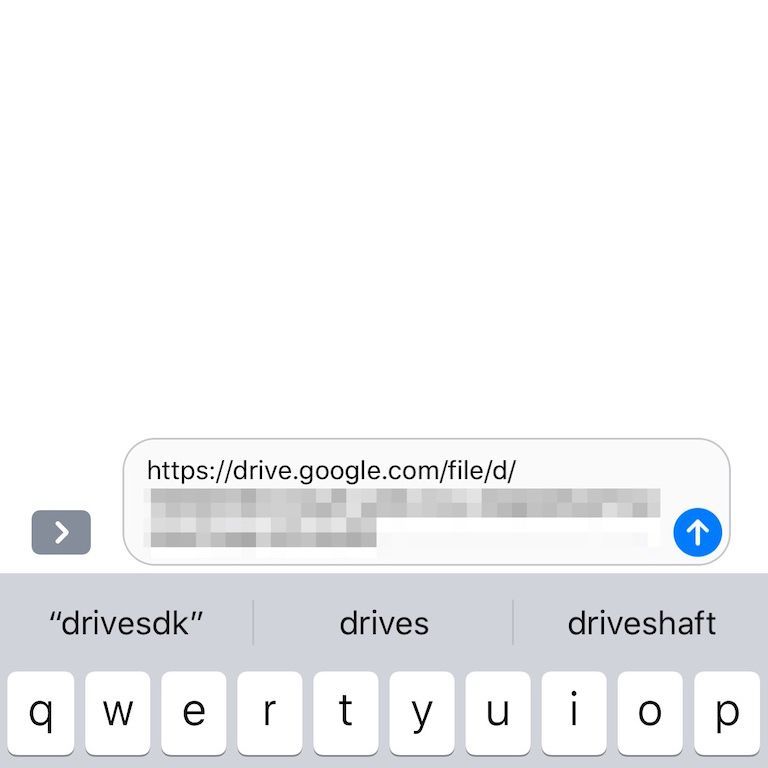 Окно сообщения iPhone с URL-адресом общего доступа к Google Диску.