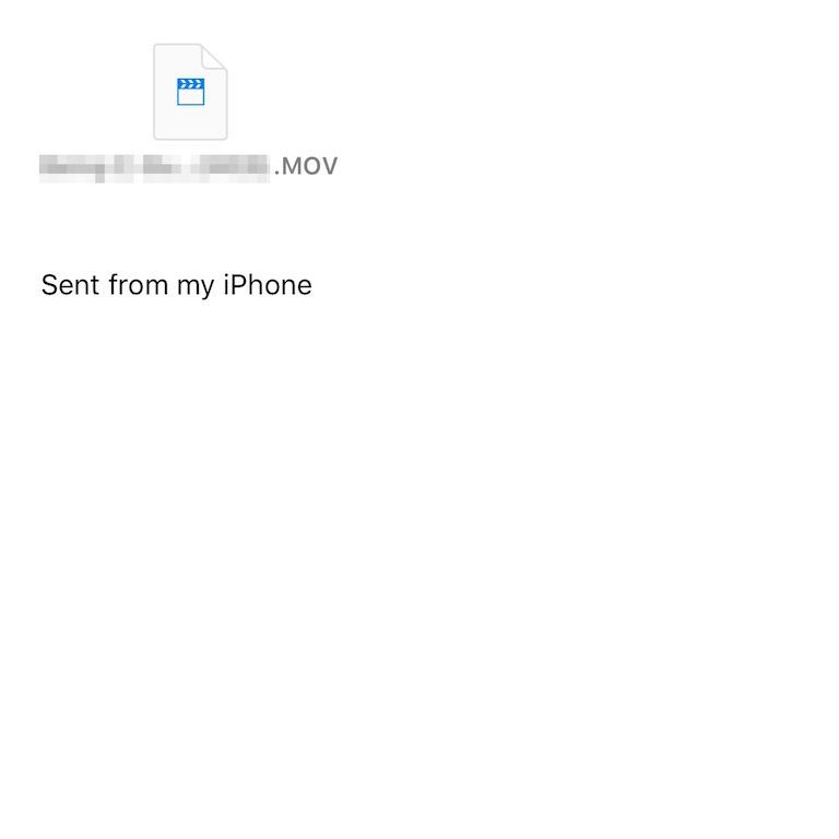 Снимок экрана iPhone, показывающий окно создания почты с вложенным видео.