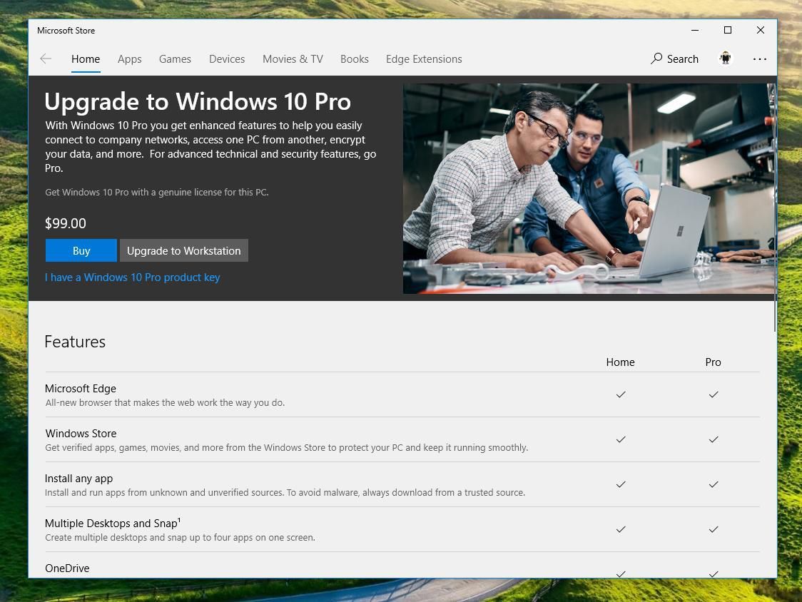 Посетите магазин Windows, чтобы легко купить и обновить до Windows 10 Pro
