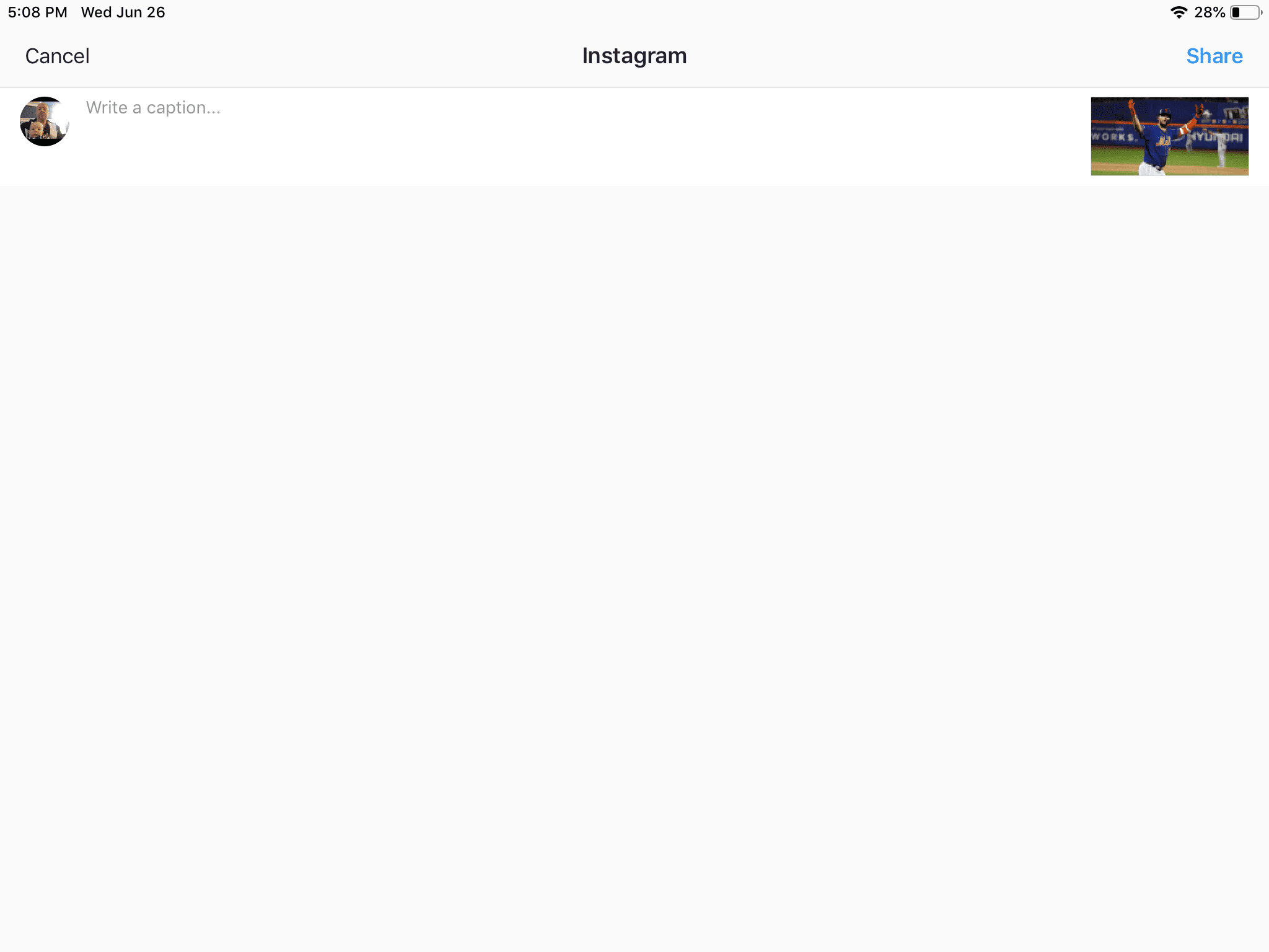 снимок экрана интерфейса обмена фотографиями из Instagram на iPad