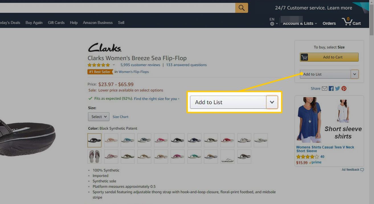 Кнопка Добавить в список на Amazon