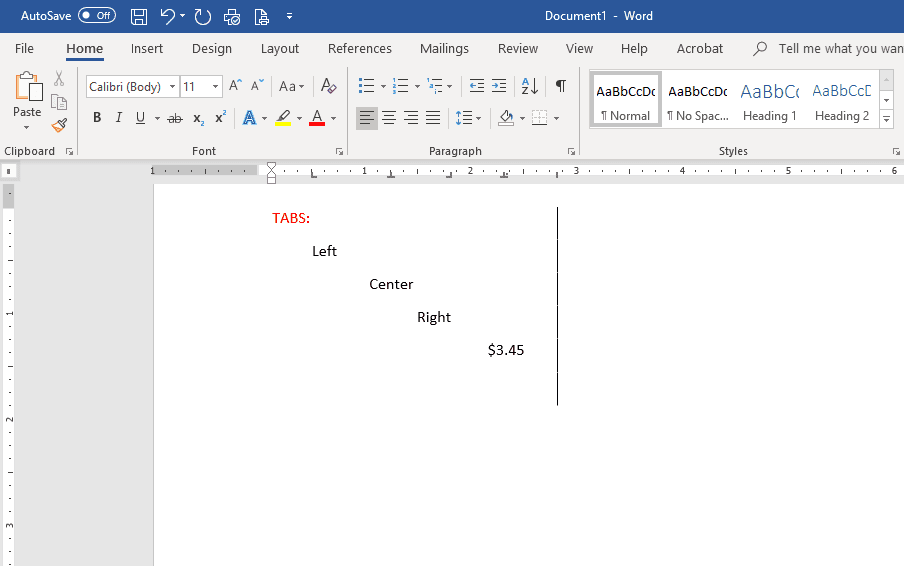 Microsoft Word с примерами вкладок.