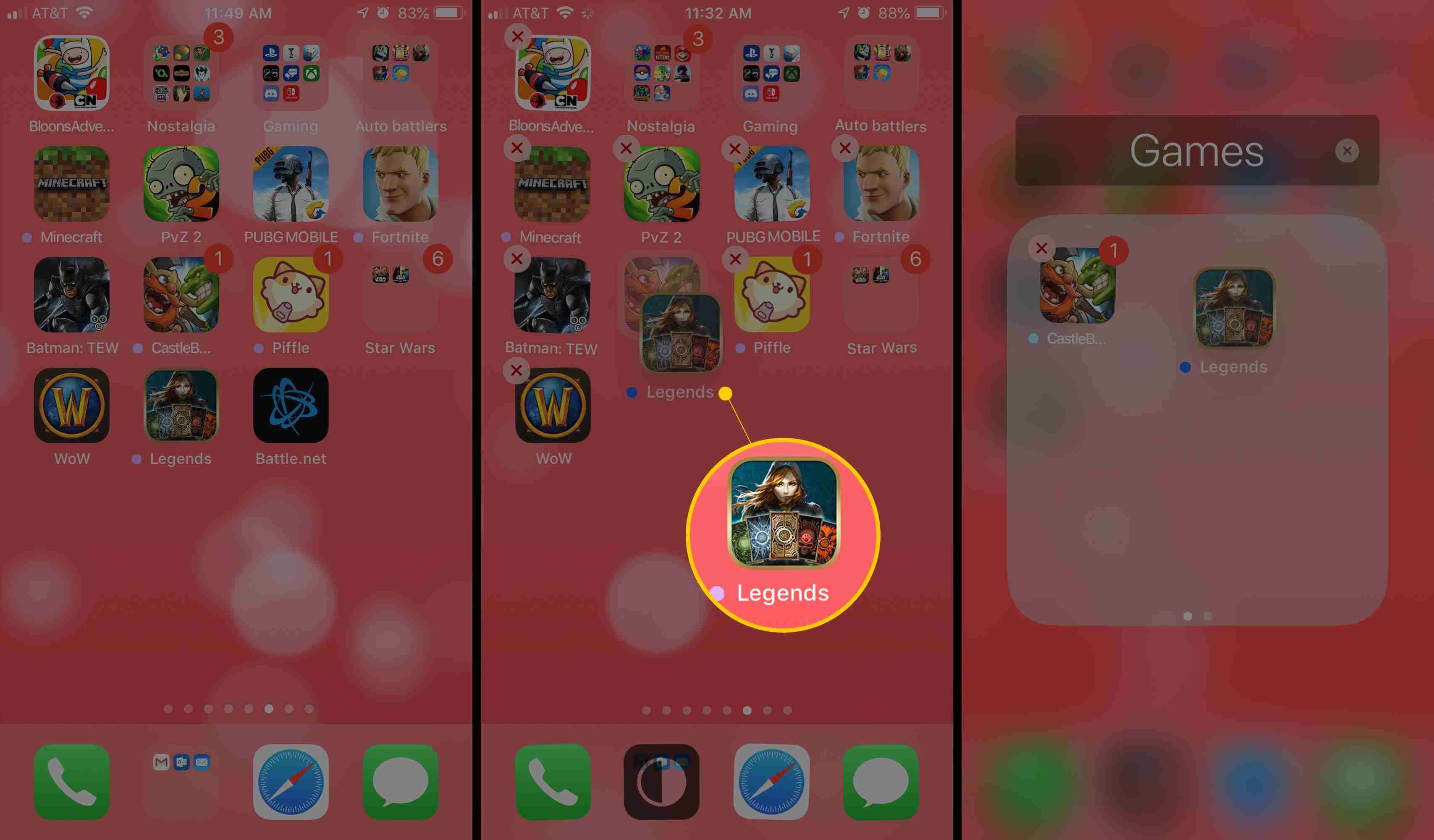 Три экрана iOS со значком приложения