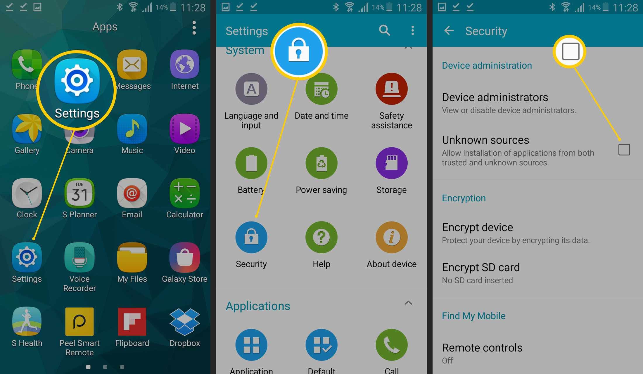 Пошаговые скриншоты доступа к настройкам безопасности на телефоне Android