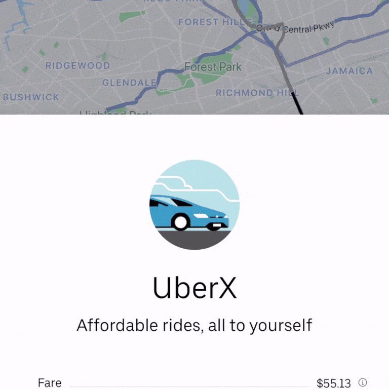 Снимок экрана приложения Uber, показывающий расширенные данные для бронирования поездки.