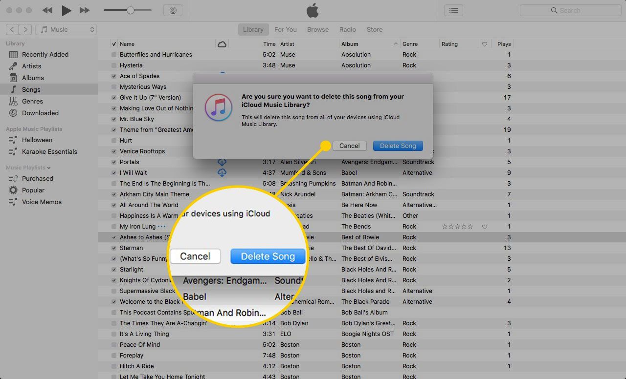 Удалить параметры песни в iTunes