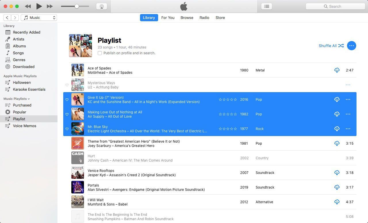 Песни в плейлисте iTunes