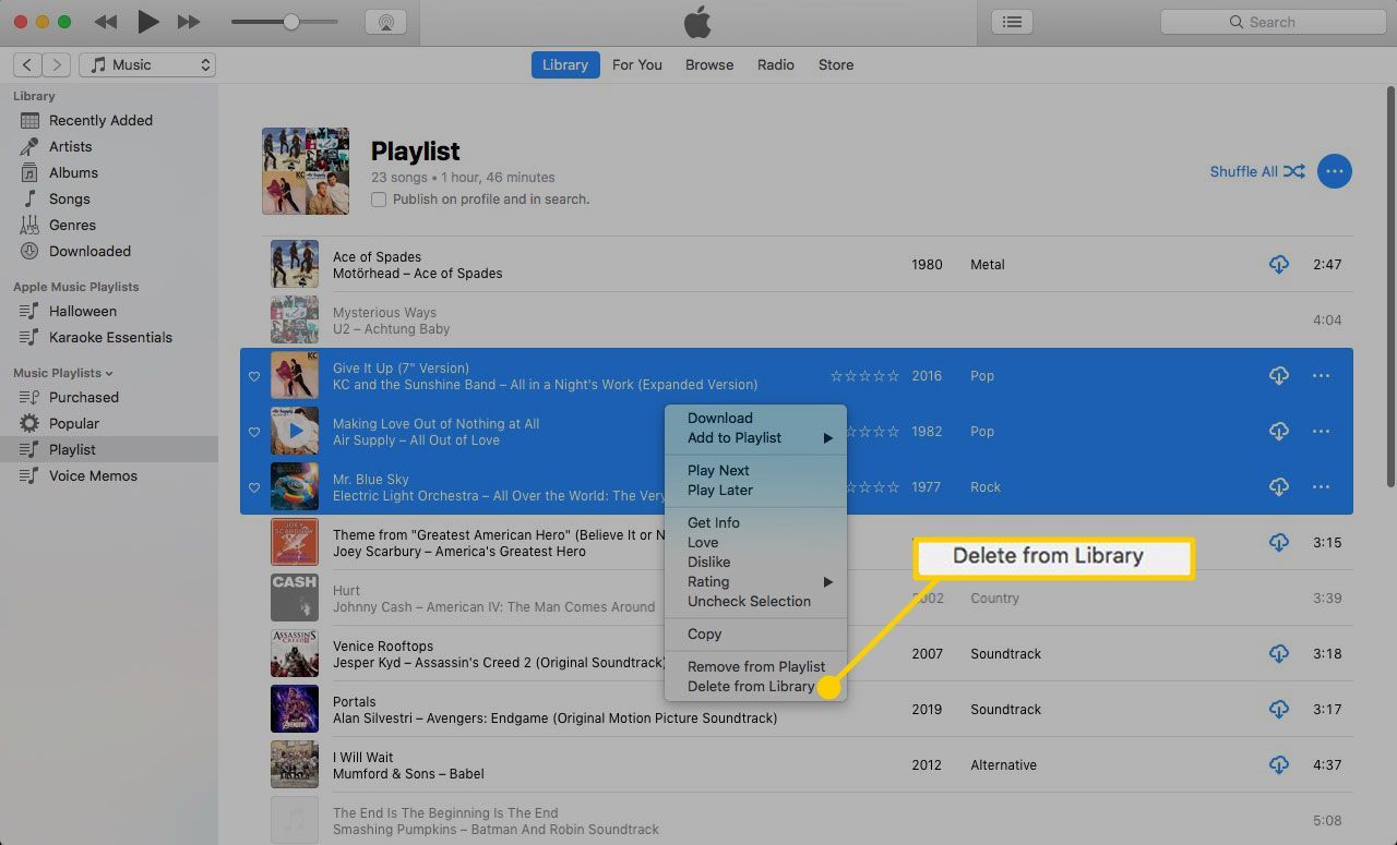 Удалить из библиотеки вариант в iTunes