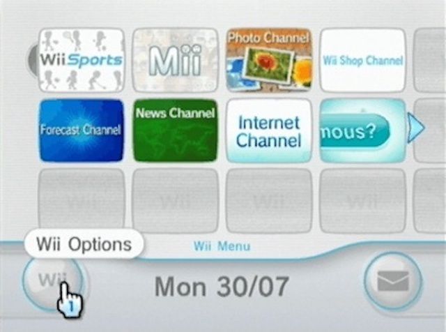 Экран меню Wii