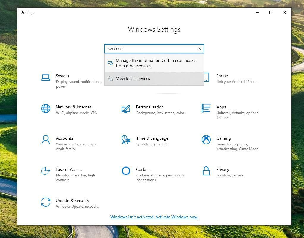 Скриншот настроек Windows