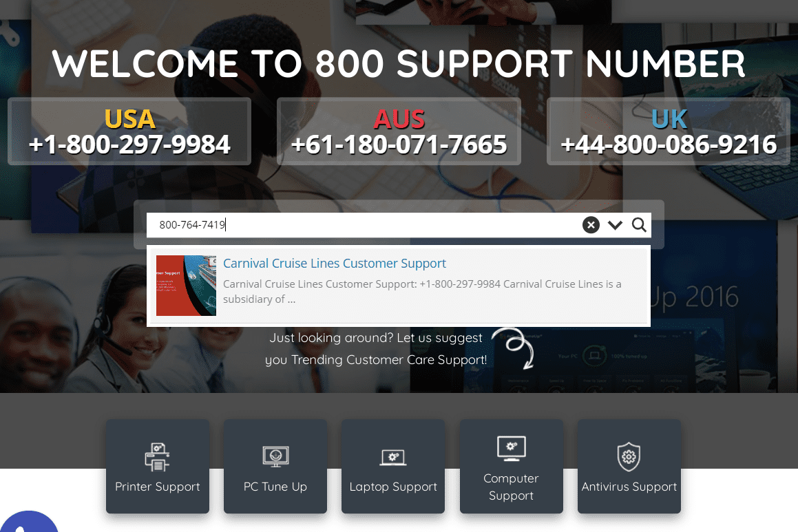 Результат 800customercarenumber.com для обратного поиска по номеру 800