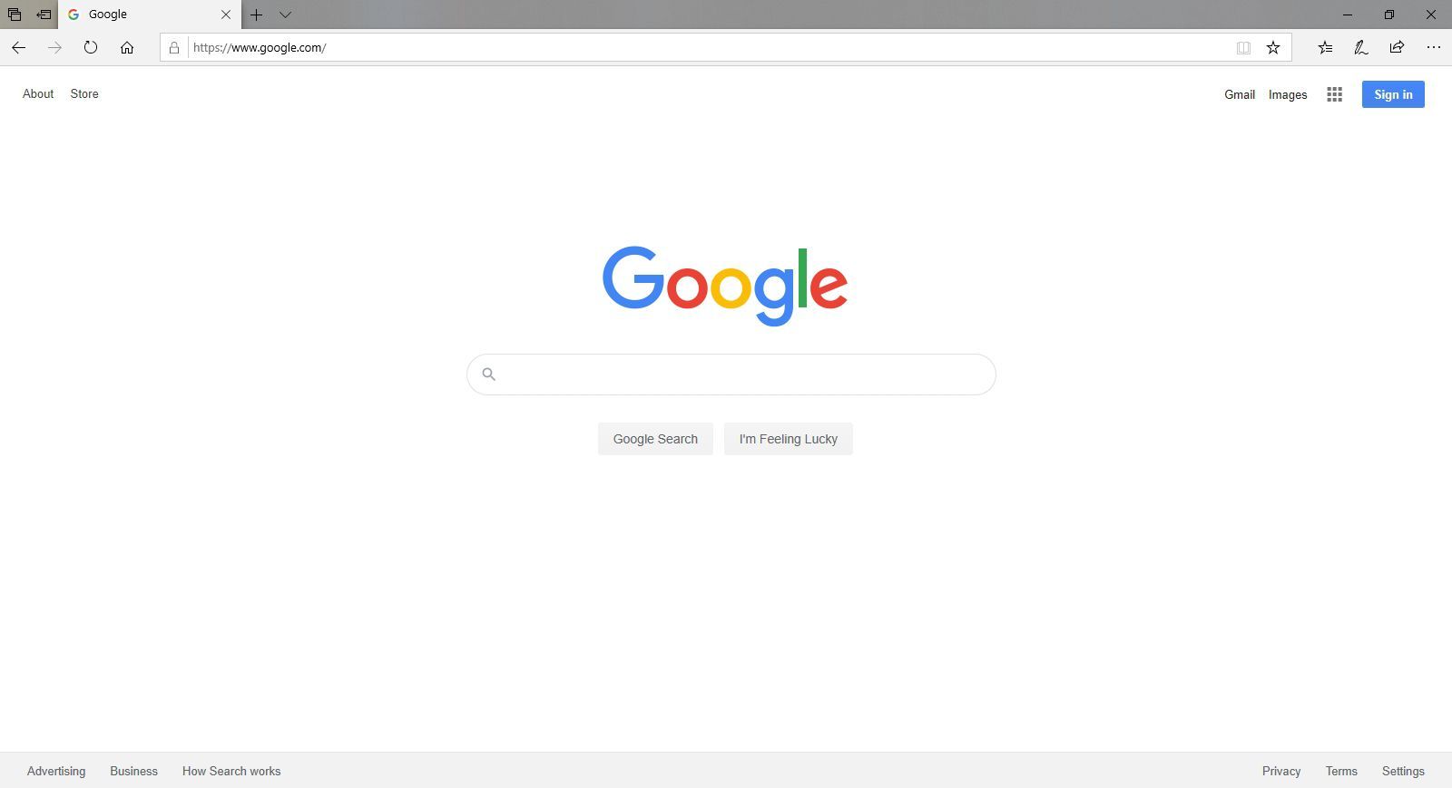 Браузер Microsoft Edge с отображением Google.