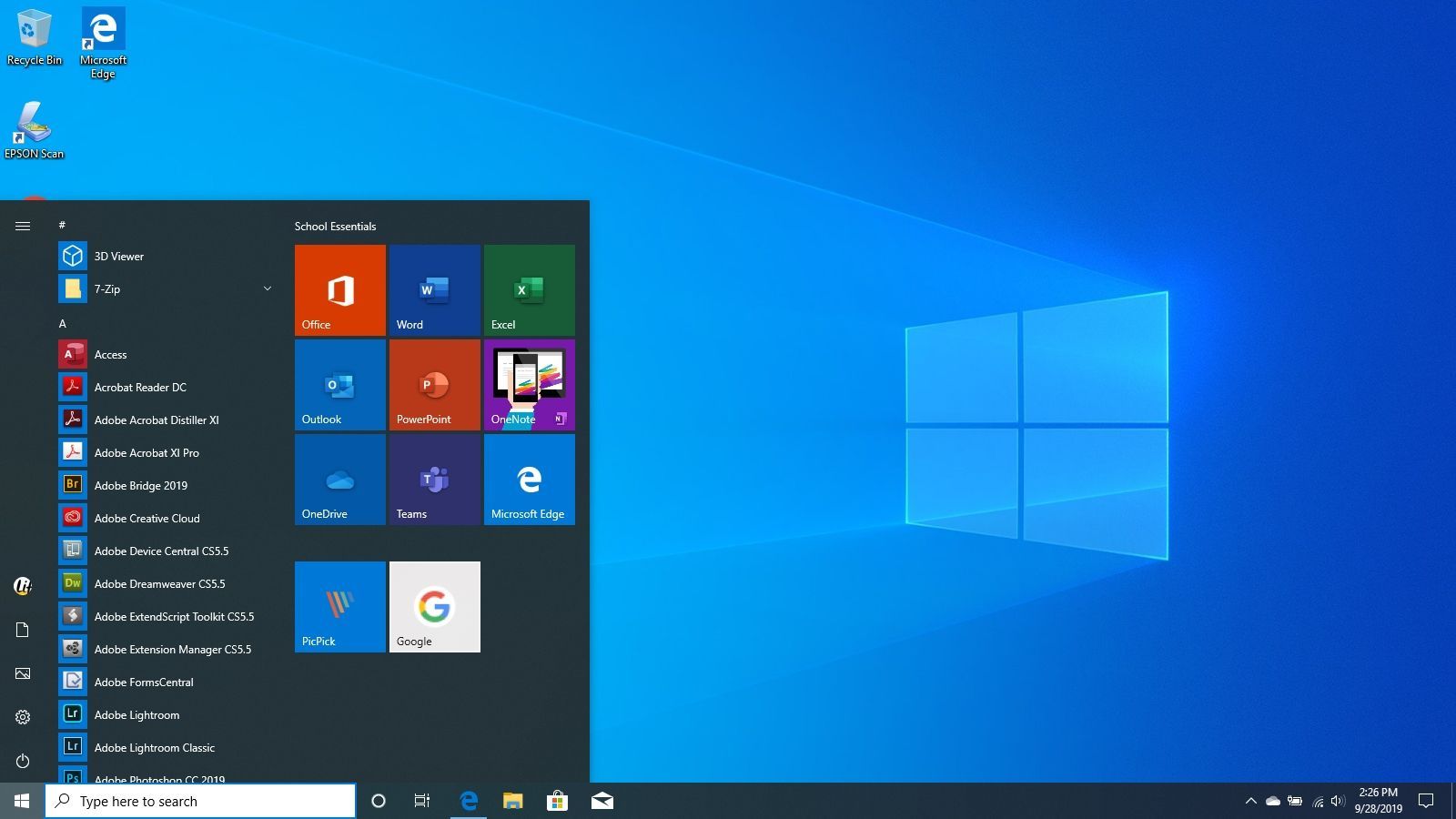 Меню Пуск Windows 10.