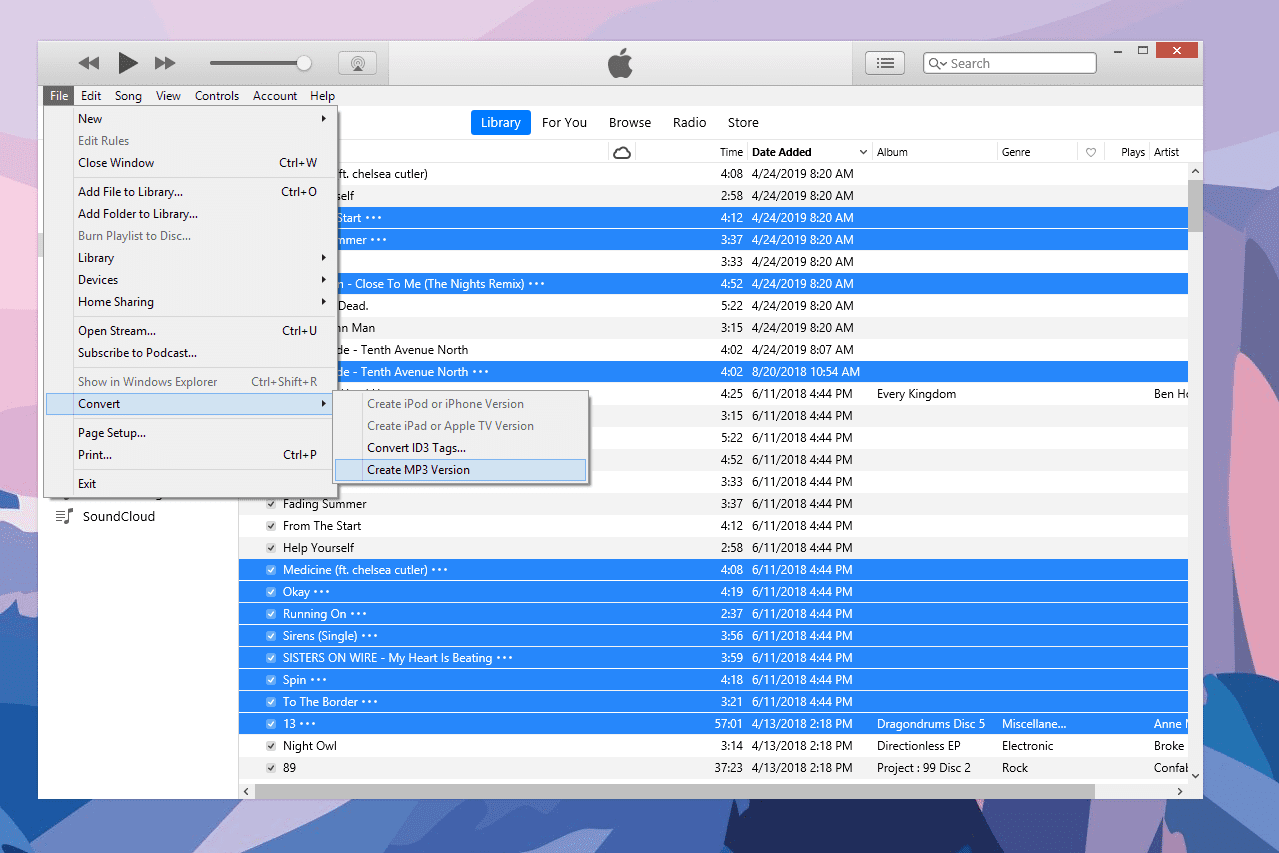 Опция «Создать версию MP3» в iTunes для Windows