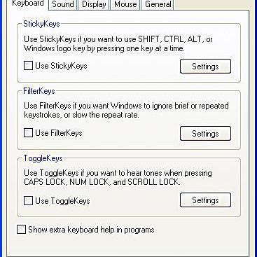 Параметры доступности в Windows XP